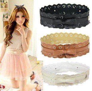 Fashion Korean Style Vintage  Lovely Flower  Hollow Bowknot  Leather Belt Free Shipping Min.order is $15 (can be mix order)