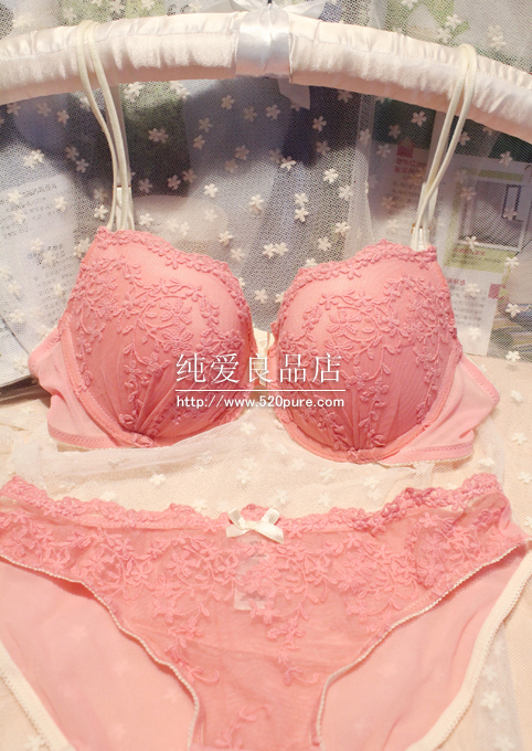 Fashion la enza luxury lace thin thick underwear bra set sexy pink embroidery