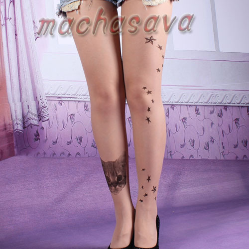 Fashion Lace Cat&Star Transparent Tattoo Tights Stockings Leggings Pantyhose