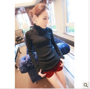 Fashion lace interspersion laciness turtleneck sweater 2012 slim sweater women's free shipping