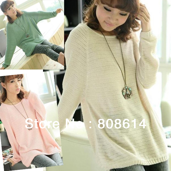 Fashion Ladies Batwing Round Neck Long Sleeve Knitted Pullover Sweater 4 Colors For Choice +Free Shipping