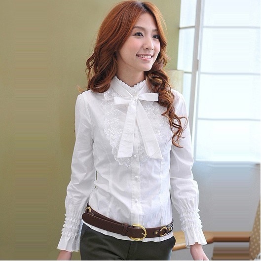 Fashion Ladies blouse with ruffles,women's shirt,lady apparel,Free shipping ,Black,Grey.