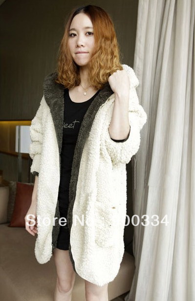 Fashion Ladies' Fur Coat Hooded Overcoat Popular Bat Sleeve Outerwear Plush Coat ! Free Size