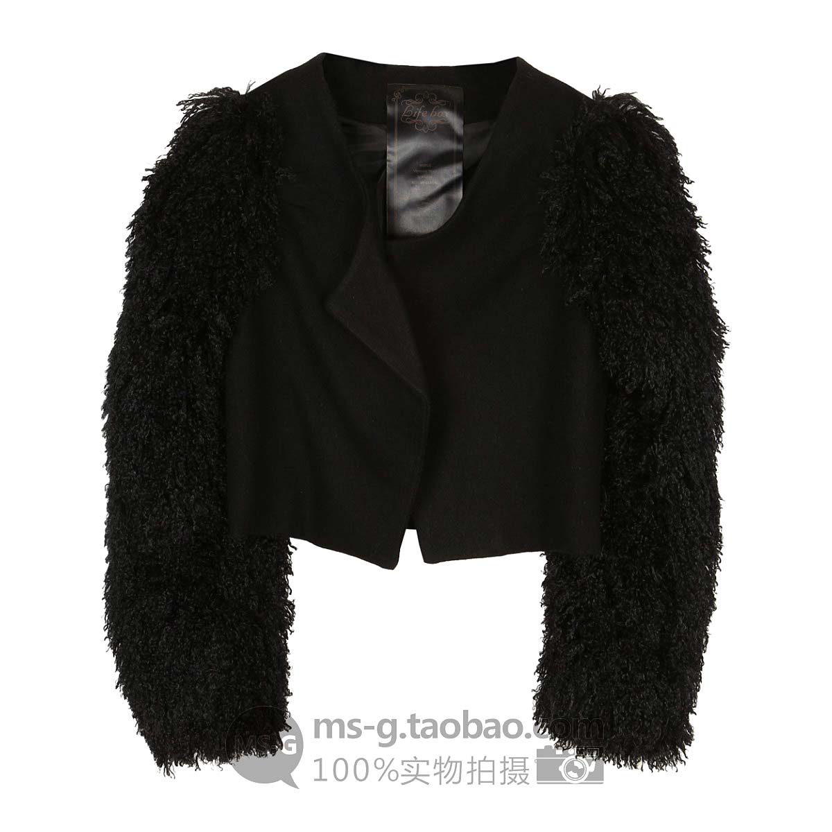 Fashion ladies queen style black ultra-short paragraph woolen outerwear