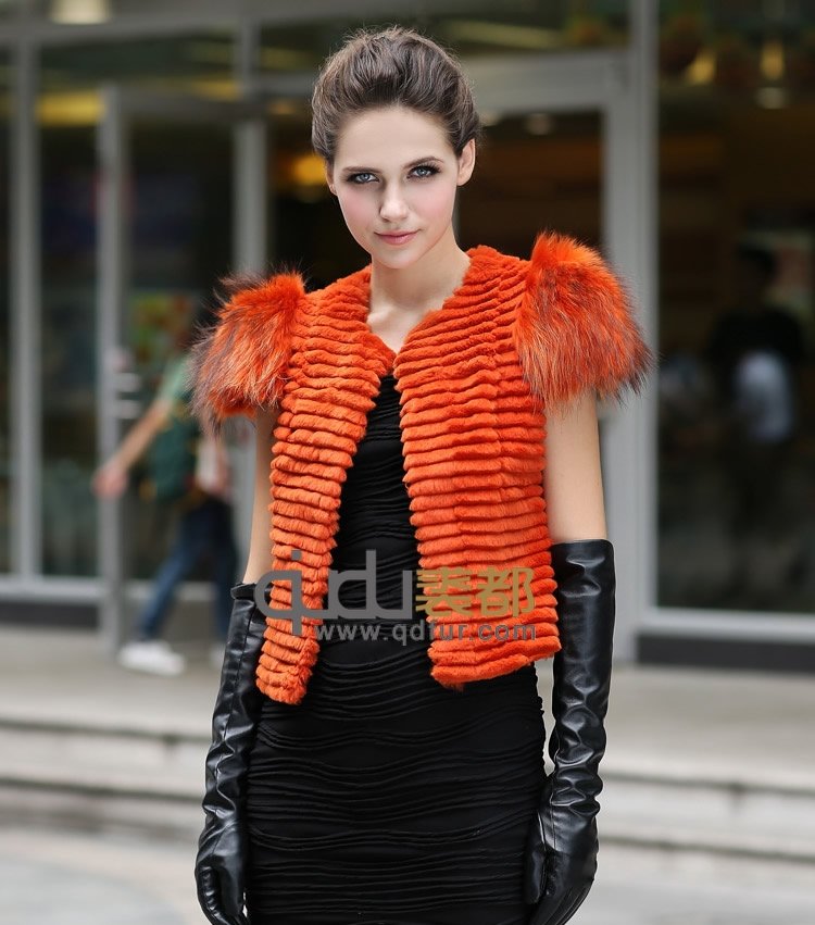 Fashion Ladies  Real Rabbit Fur Vest /jacket  With Raccoon Dog Fur rabbit coat  QD21954 2013