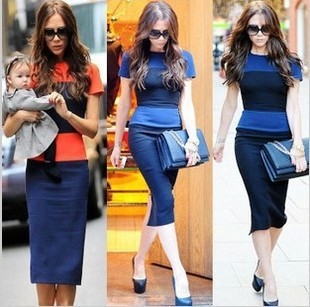 Fashion Ladies  spring and summer victoria slim patchwork skirt one-piece dress