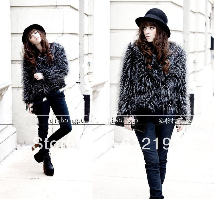 Fashion lady Faux fox fur rex rabbit fur coat long-sleeve short jacket YR-005