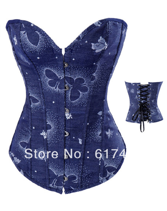 Fashion lady  intimates sexy lingerie  Butterfly Prints Denim Corset 2831