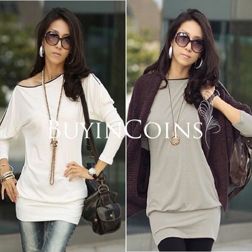 Fashion lady's Off-Shoulder Long Sleeve T-Shirt Batwing Mini Dress J6022  [20421|99|01]