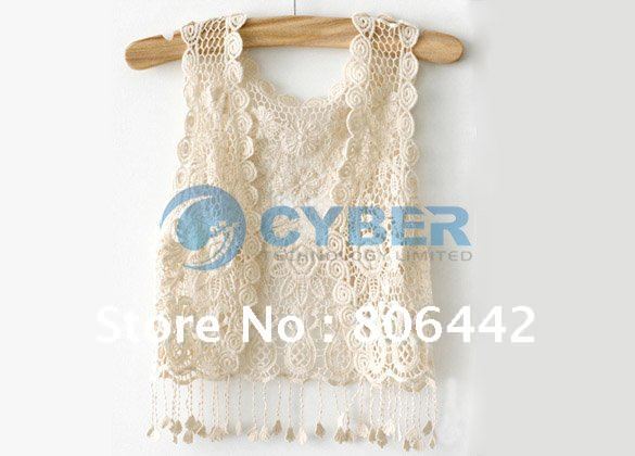 Fashion Lady Women's Vintage Summer See Through Crochet Tassels Sexy Tank Cape Waistcoat Vest Top Free Shipping