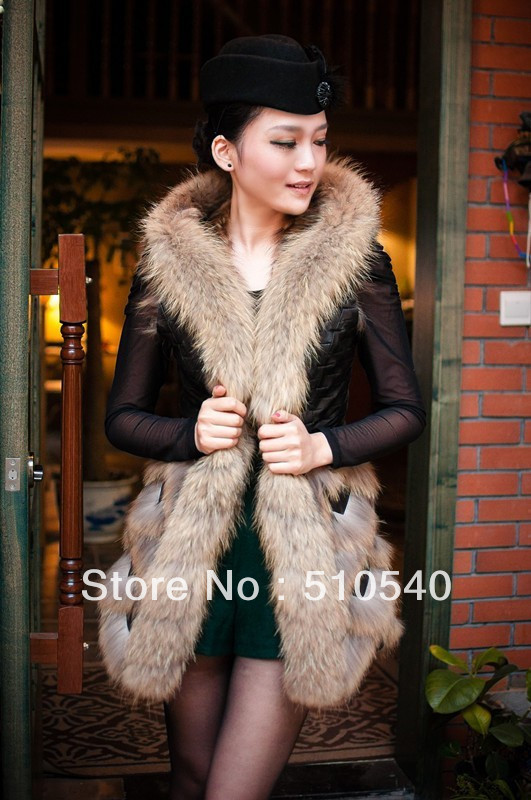 fashion lamb skin bonded with racoon fur ladies sleeveless for winter 2012 two-face women's vest double face fashion vest