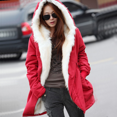 Fashion large fur collar with a hood behind drawstring villus thermal wadded jacket outerwear