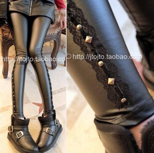 Fashion leather legging plus velvet rivet japanned leather skinny pants legging boot cut jeans female