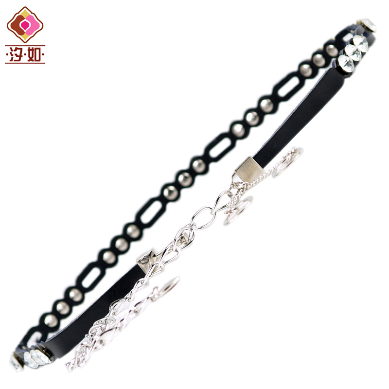 Fashion leather metal belly chain cutout rhinestone decoration genuine leather sweater thin belt black