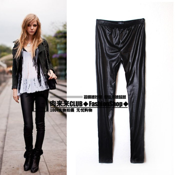 Fashion leather patchwork dolphin before and after the legging skinny pants black 153