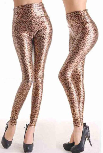 Fashion Leopard Faux Leather Leggings Sexy women Tight Free Shipping Drop Shipping