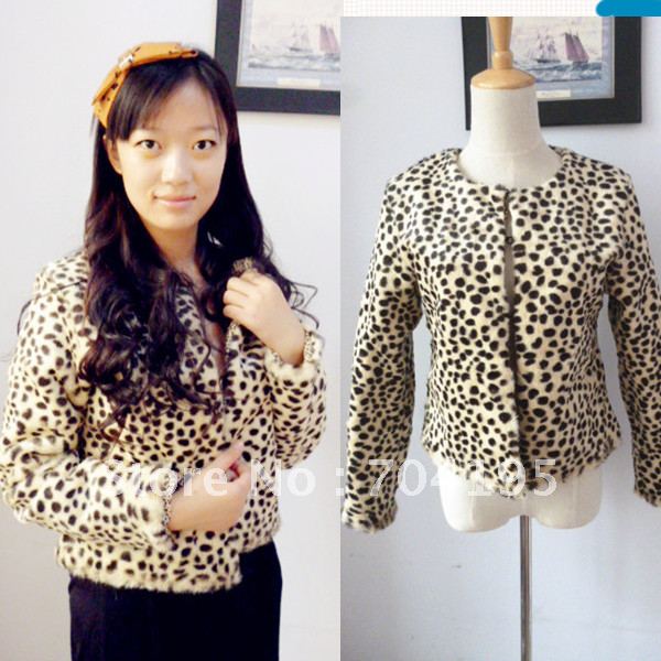 Fashion leopard  Fur Coat ,  Women's outerwear    Winter overcoat   O -neck faux fur  jacket