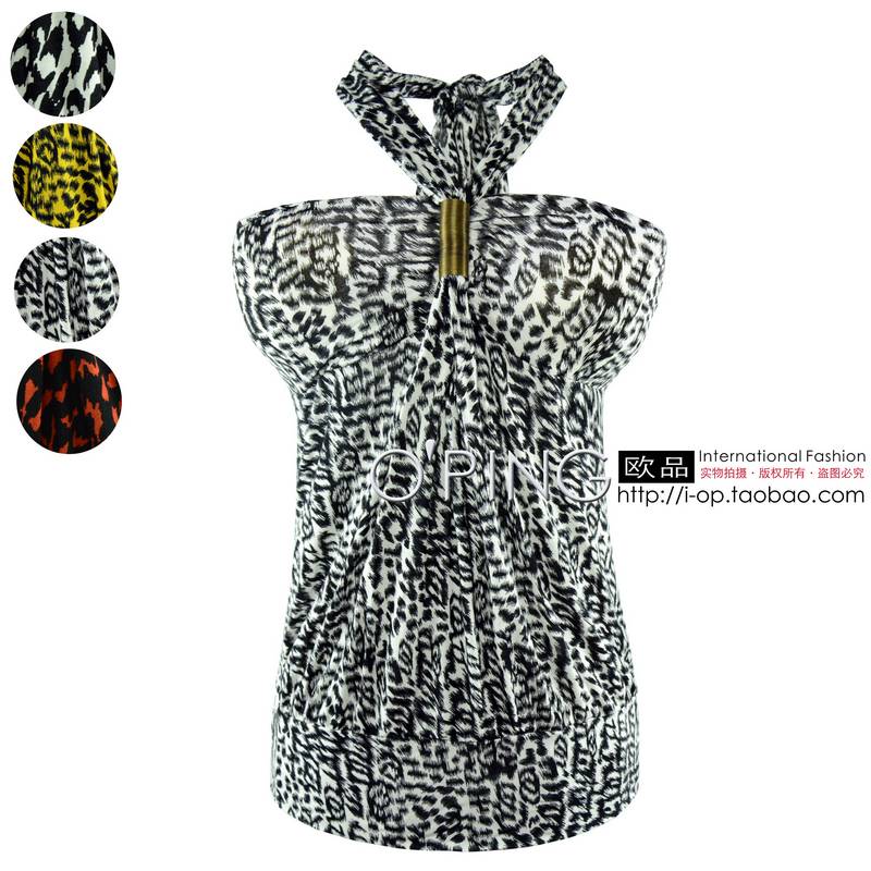 Fashion leopard print metal decoration halter-neck tube top tube top body basic 4 plus size available