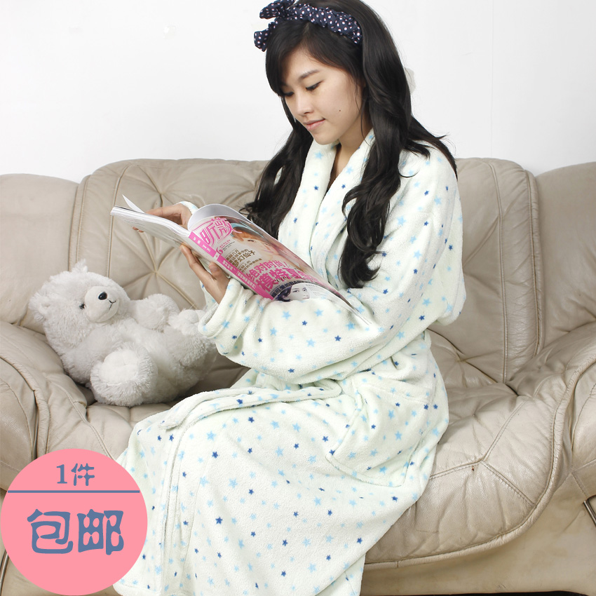 Fashion light green coral fleece ultra long paragraph female lounge robe sleepwear