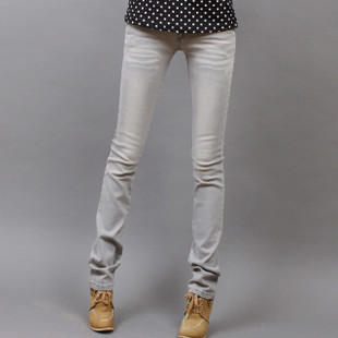 fashion light  smoky gray stretchy Ultra long women's casual elastic slim pencil skinny pants  jeans 12082405