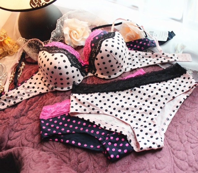 Fashion lingerie women's polka dot cotton bra set plus size bra