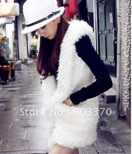 Fashion Long-medium Style Faux Fur Vest coat  Fur coat berber fleece with a hood vest   Women's outerwear for