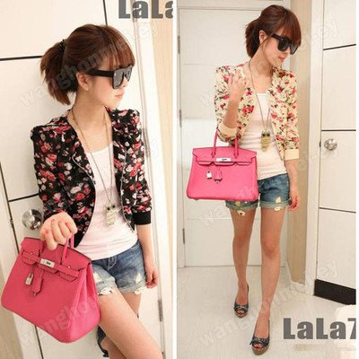 Fashion Long Sleeve Floral Print Shrug Short Jacket Chiffon Top 3 Colors