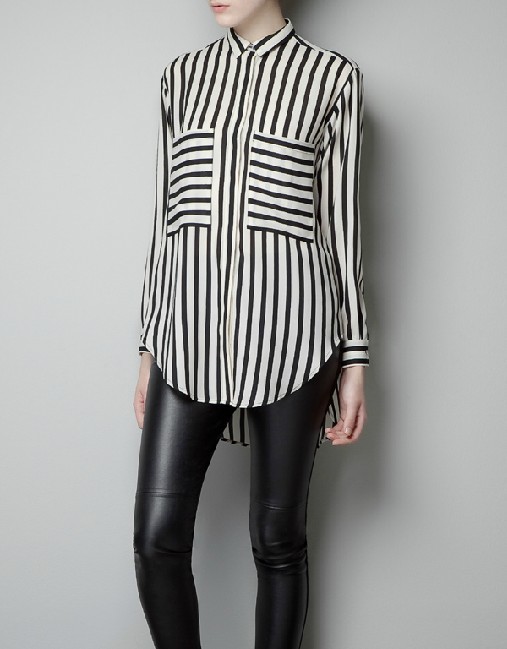 Fashion Long Sleeve Loose Double Pockets Striped Blouse Shirts For Women With High Qualtiy