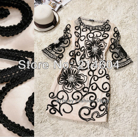 fashion loose dress decorated with lines and pearls; large size office lady dress for spring and summer;wholesale T show dress