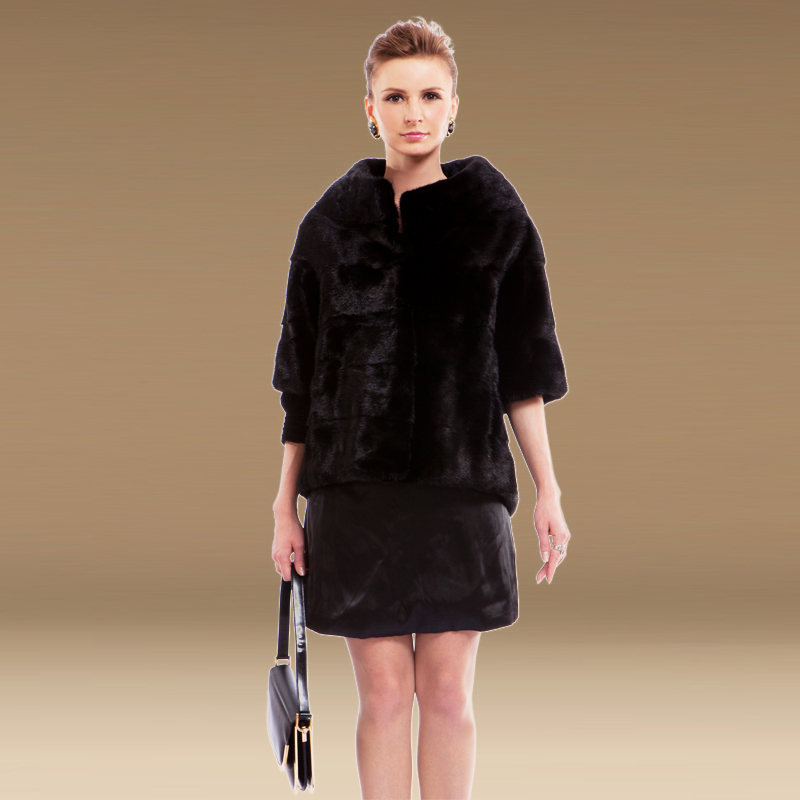 Fashion luxurious outerwear mink fur overcoat marten velvet women's fur black Women