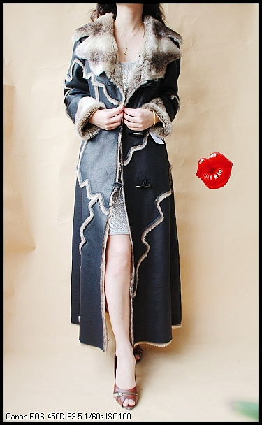 Fashion luxury black long design fur overcoat fur one piece