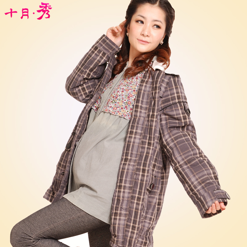 Fashion maternity clothing autumn and winter plaid trench casual cotton-padded jacket thickening 6270