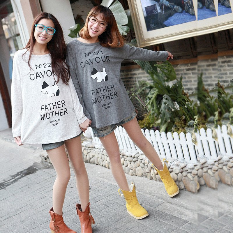 Fashion maternity clothing autumn letter cartoon dog medium-long top long-sleeve T-shirt