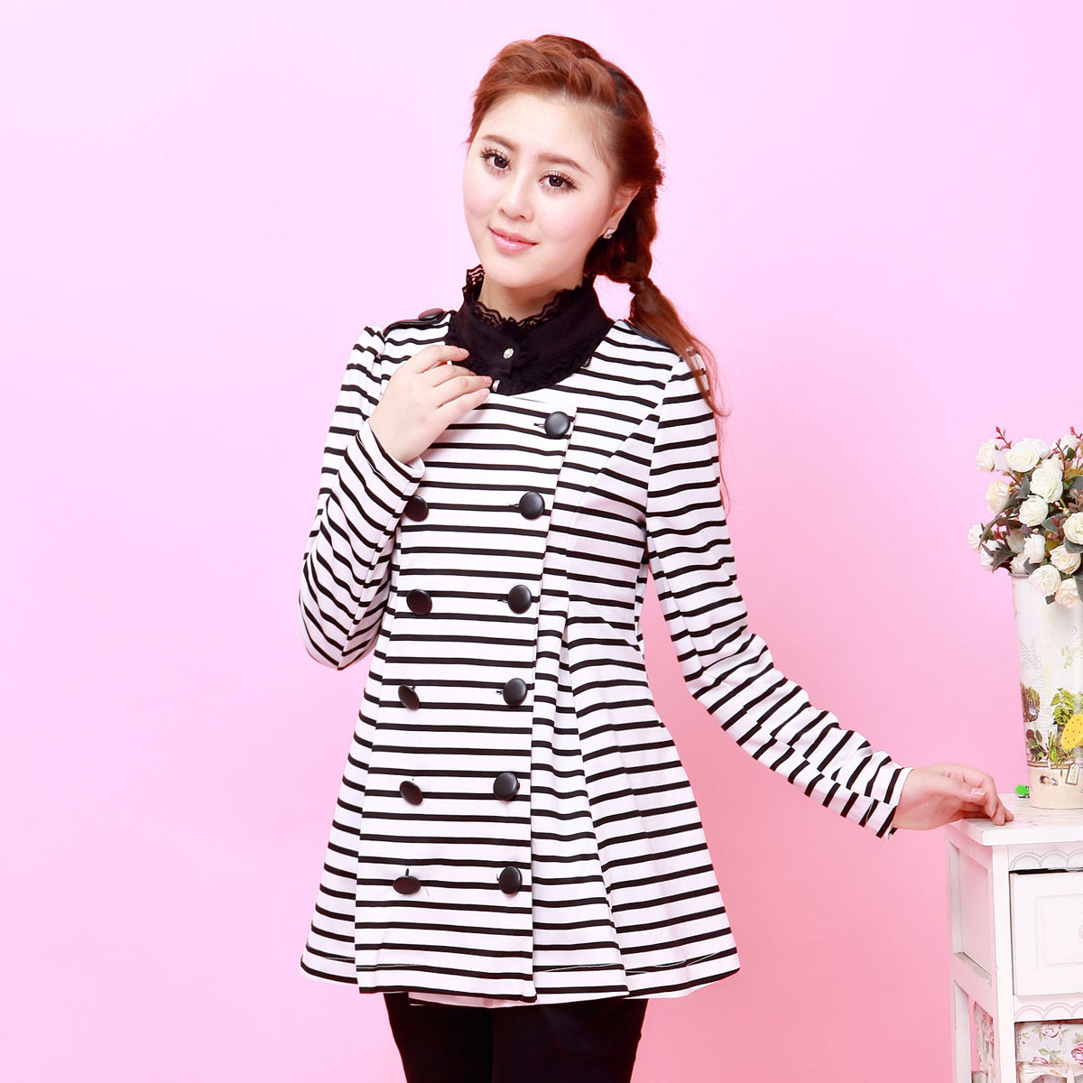 Fashion maternity clothing maternity autumn outerwear cardigan stripe spring and autumn 100% cotton long-sleeve