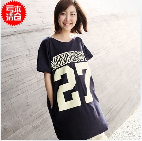 Fashion maternity clothing maternity t-shirt digital long design one-piece dress maternity o-neck short-sleeve top