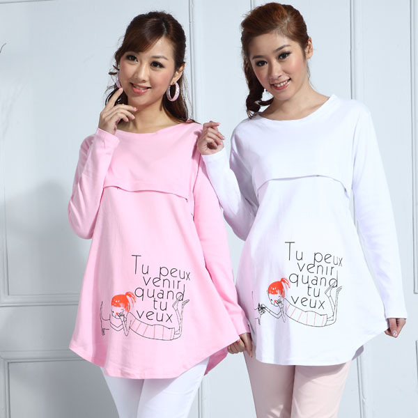 Fashion maternity clothing nursing clothing autumn 100% cotton maternity clothes long-sleeve top nursing clothes