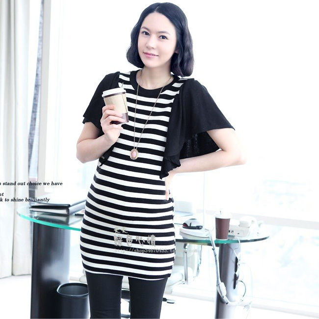 Fashion maternity dress puff sleeve s0208 stripe maternity short-sleeve T-shirt summer maternity clothing