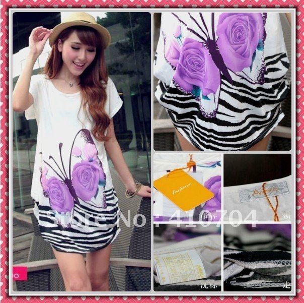 fashion maternity wear clothing summer T-shirt dress for Pregnant women Tees white butterfly