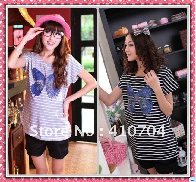 fashion maternity wear clothing summer T-shirt for Pregnant women 2 color stripe Tees