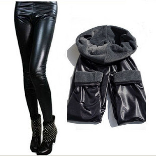 Fashion matt faux leather legging autumn female plus size winter plus velvet thickening ankle length trousers 2