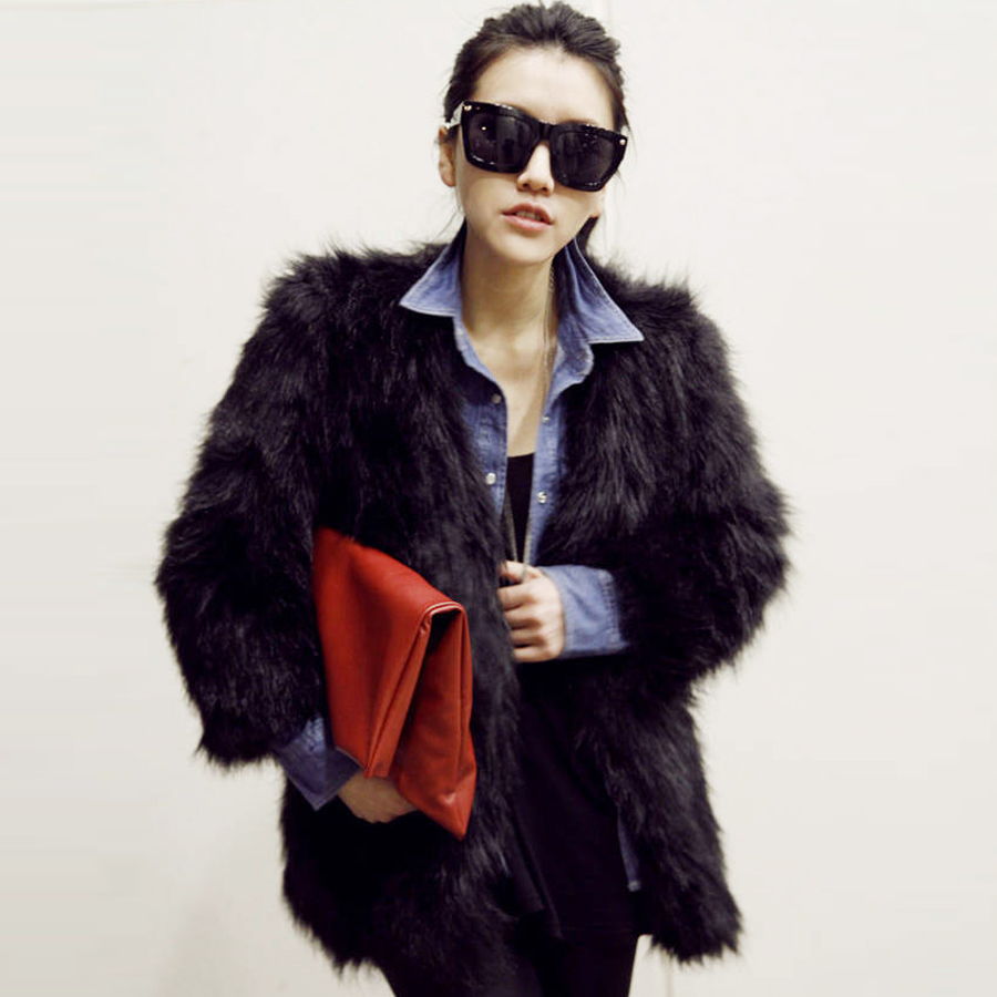 Fashion medium-long artificial faux fur coat female outerwear overcoat