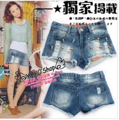 fashion metal skull headsblue denim women shorts S,M,L Wholesale price