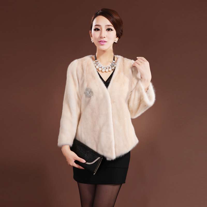 Fashion mink fur coat short design female short design beige marten overcoat free shipping