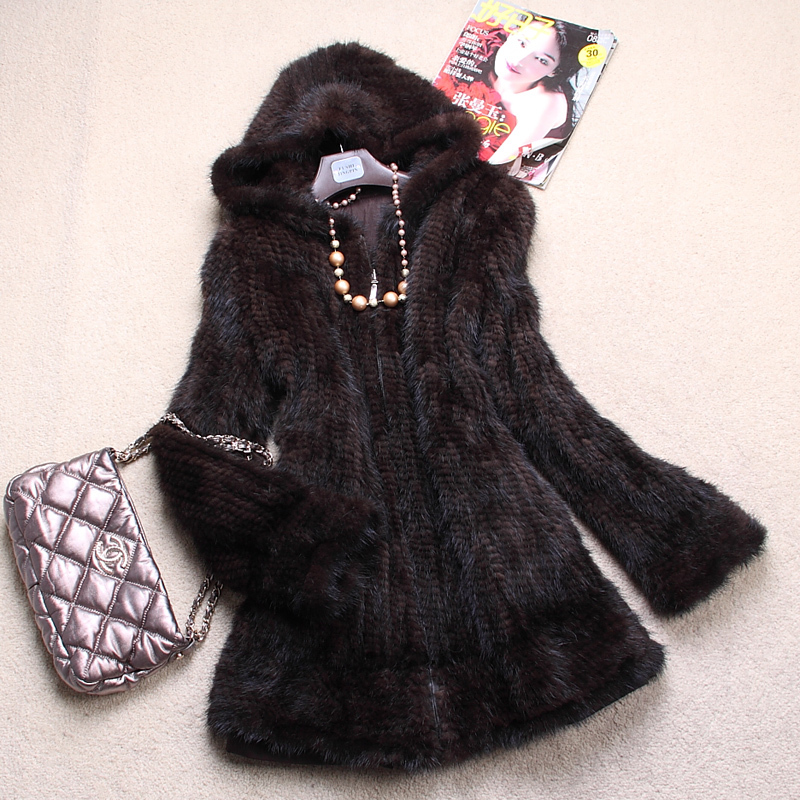 Fashion mink hair knitted fur coat mink knitted clothes medium-long women's reversible fur