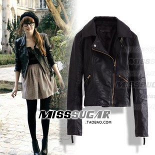 fashion model  slant womens  zipper short slim outwear black  brown jacket 2 color 1 one piece lady  female PL12062910