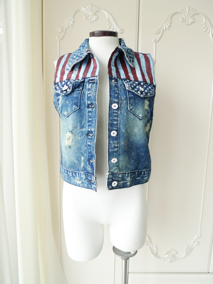 Fashion . national flag retro finishing hole denim vest 0.370kg230