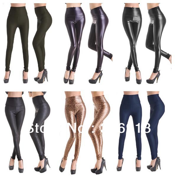 Fashion New Arrival Leather  Tregging Ladies' Leggings Shiny Pants Tights 7 choices pencil pants