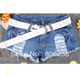 Fashion New Arrive Korean Style Ripped Lace Individual Pocket Jeans  A1721