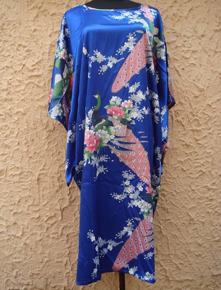 Fashion New Blue Chinese Women's Silk Rayon Robe Gown Nightgown Yukata One Size Free Shipping S4003