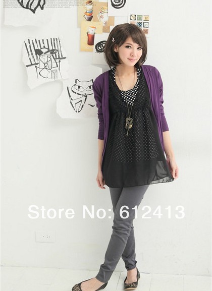 Fashion new hot lady paragraph three-piece suit casual slim coat outwear dark gray and purple